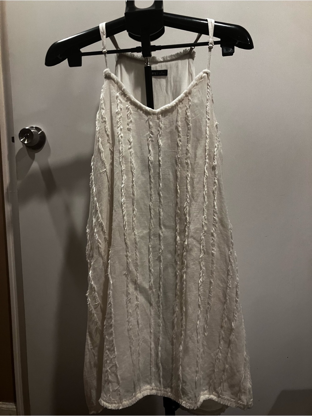Very J Off White Cotton Frayed Stripe Mini Dress M - Picture 2 of 7